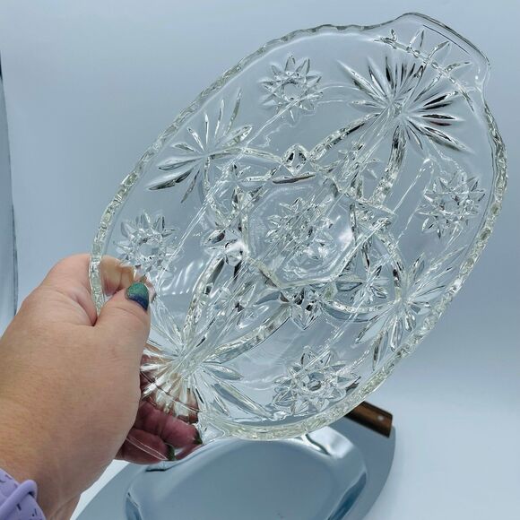 Vintage Holiday Relish Cranberry Kromex Sculptura Chrome Wood Handled Platter - Picture 2 of 7